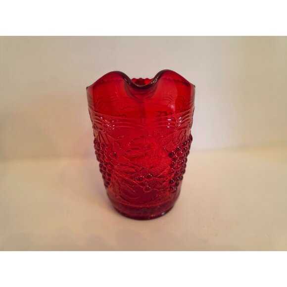 Vintage imperial Red Glass Pitcher With Embossed Grape & Leaf Pattern - Picture 3 of 7